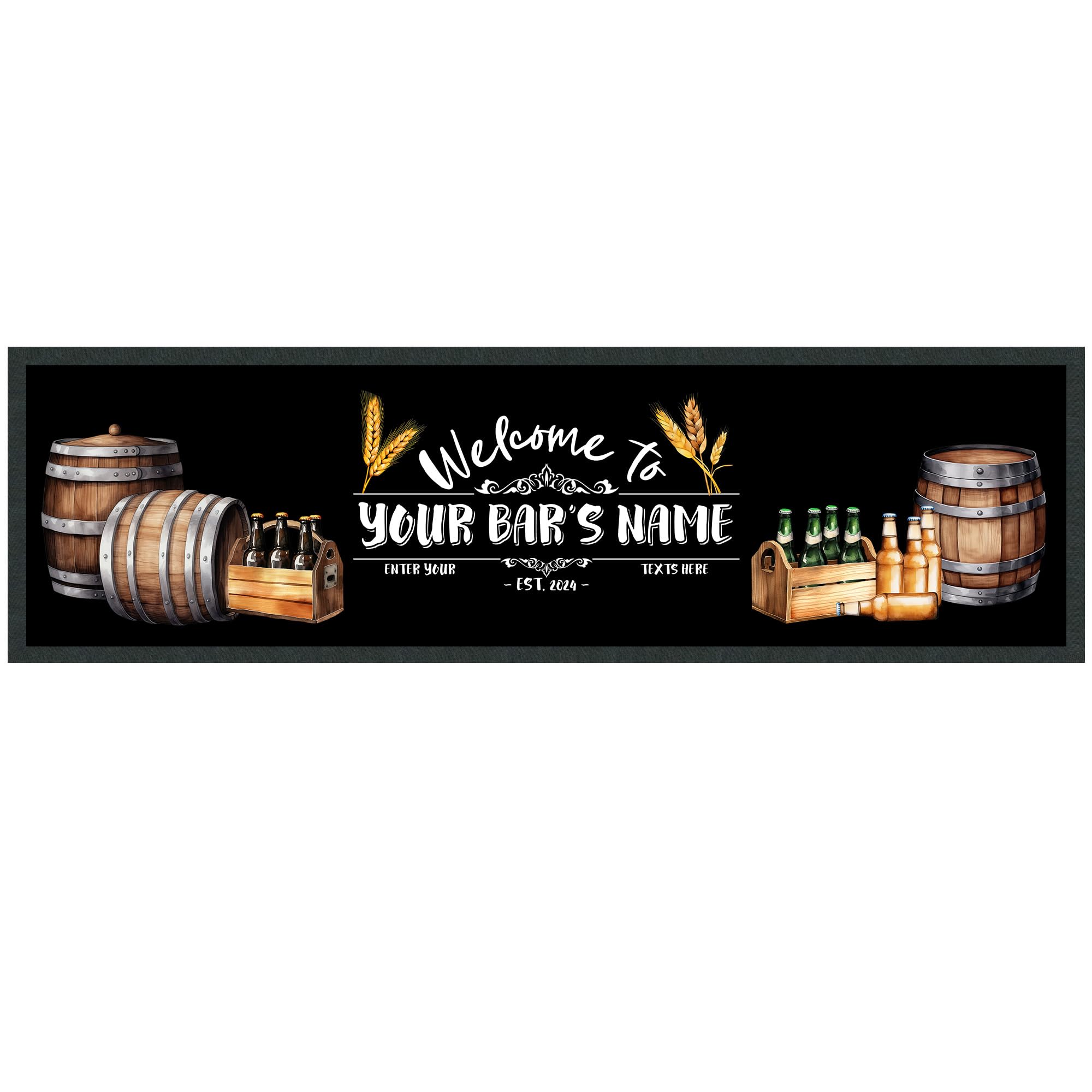 Purple Print House Personalised Beer Barrell Bar Runner Vintage Pub Pints Garden Mat, Large - 880x250, White โ image 1