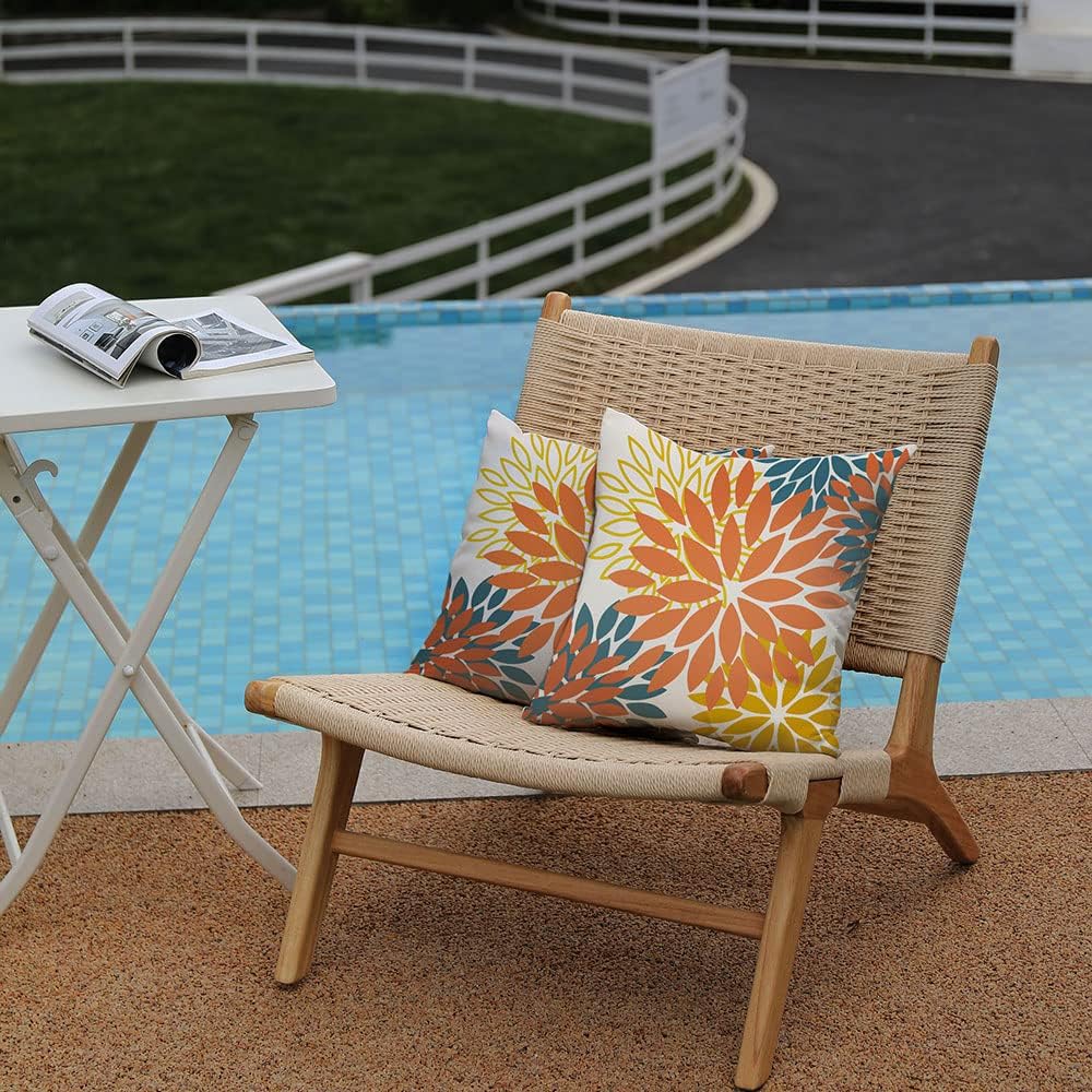 DFXSZ Orange Yellow Flower Pillow Covers 22x22 Inch Set of 2 Fall Throw Pillows Outdoor Waterproof Decor for Living Room Sofa Patio Funiture Garden Floral Polyester Pillow Covers 012E22
