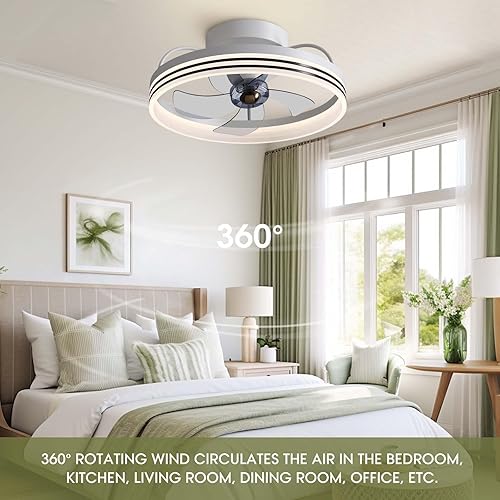 Miniatura 21 de Moderno ventilador de techo de montaje empotrado de 20 pulgadas con luces, 6 velocidades de viento, LED, dormitorio, cocina Negro-Y1095-BK02