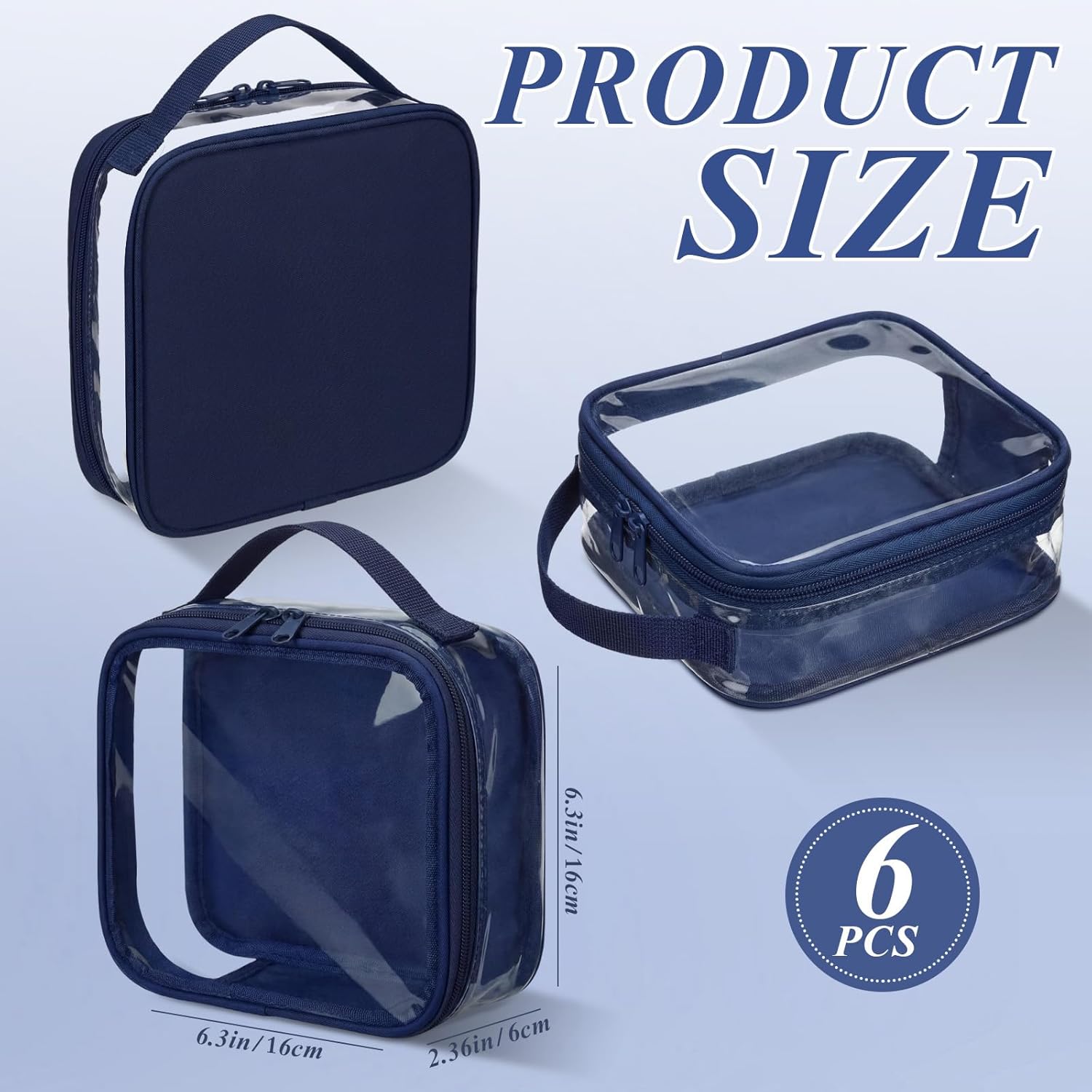 Abbylike 6 Pack Small Clear Makeup Bags Bulk Tsa Approved Travel Toiletry Bags with Handle Nylon Mini Cosmetic Bag for Purse Reusable Quart Size Travel Bag Airport Security for Women Men(Navy Blue)
