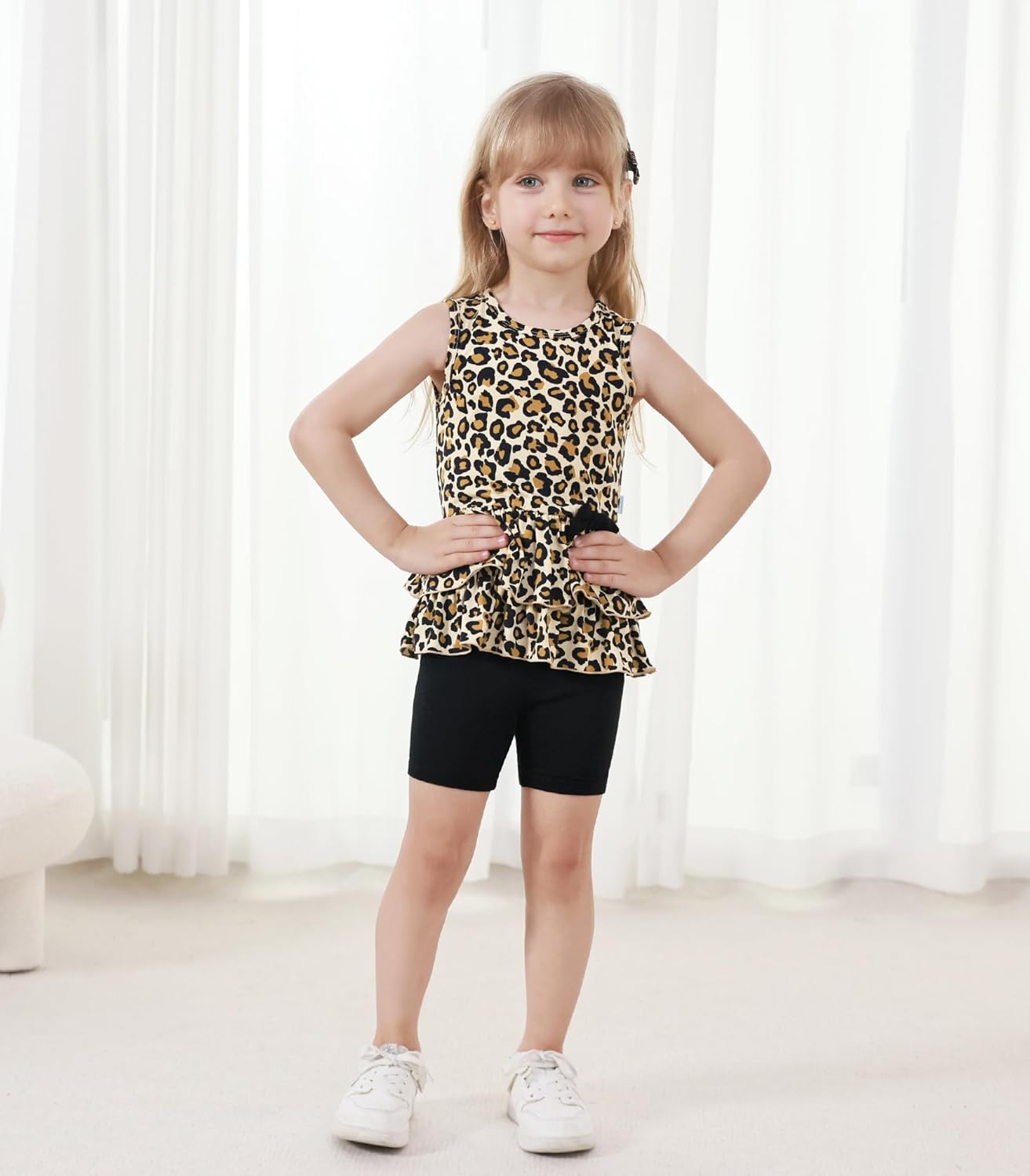 Toddler Girls Summer Outfits Sleeveless Tank Top and Shorts 2-piece Kids Clothes, Viscose Made from Bamboo 2-6Years