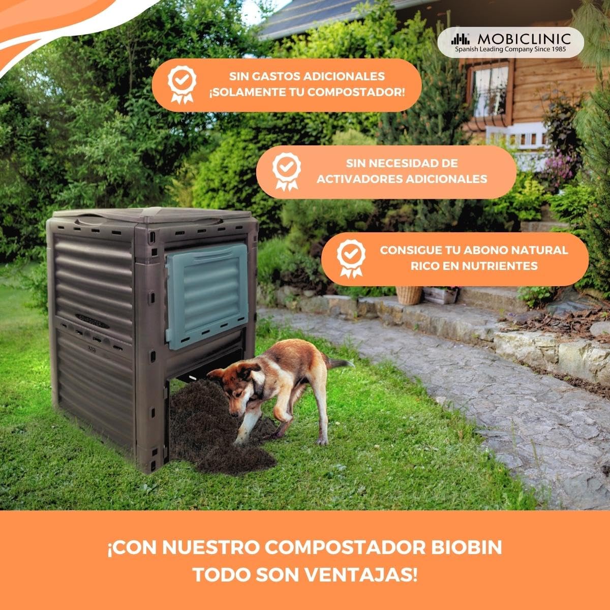 Mobiclinic®, Compostador de jardín, Biobin, Sin Gastos adicionales, 300l, Eco-Friendly, Transformador residuos, Herramientas, Rejillas ventilación, Convierte en abono Natural.