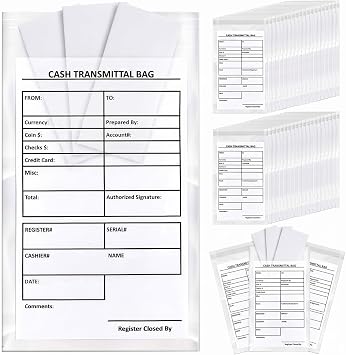 Lewtemi 100 Pieces Bank Deposit Cash Transmittal Bags Tamper Evident Security Pocket Self Adhesive Clear Polyurethane Bags Audit Friendly for Bank Currency, Coin, Checks Receipts6 x 9 Inch