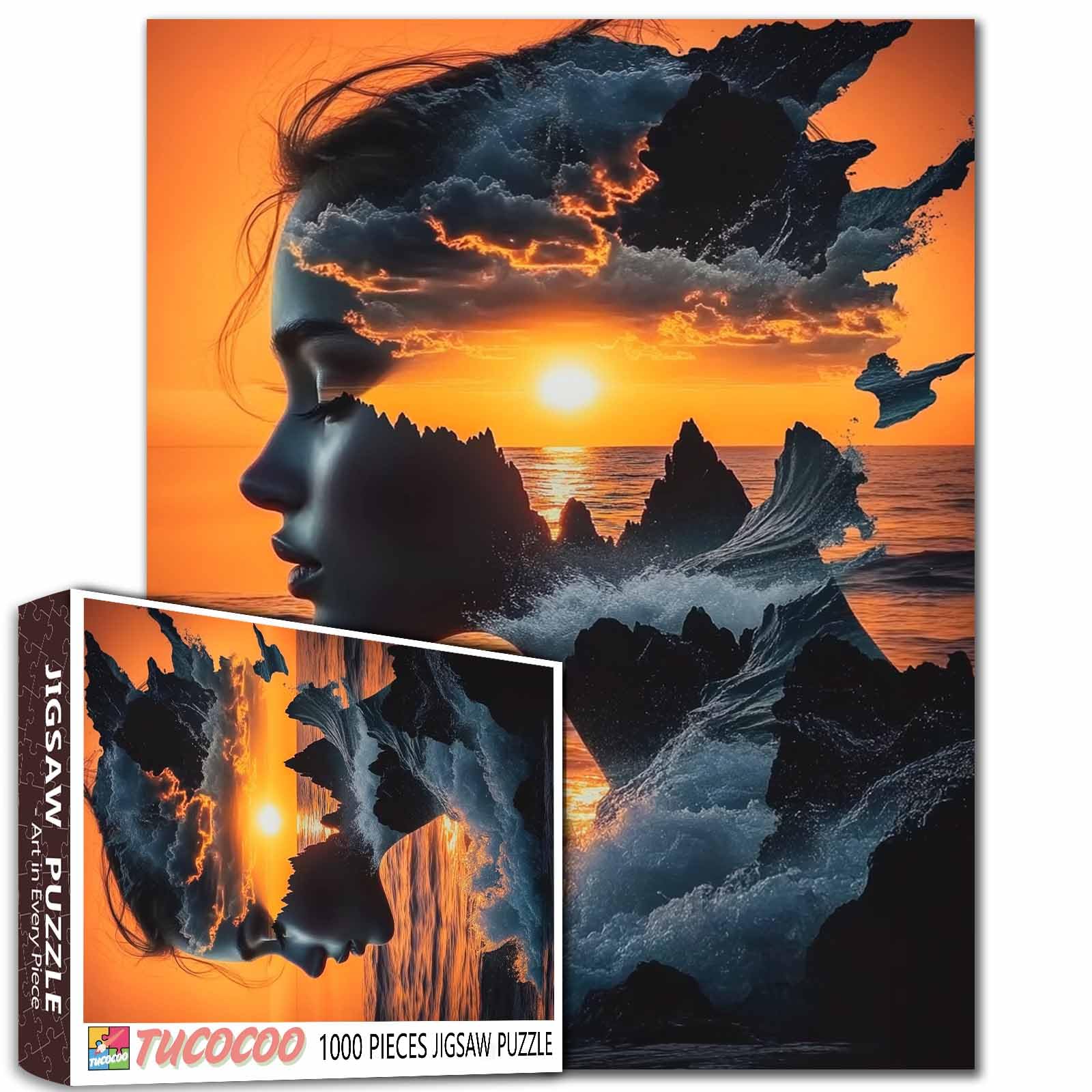 Abstract Seascape Jigsaw Puzzle 1000 Pieces for Adults Families (Ladies, Girls, Sunset, Mountain, Wave) Pieces fit snugly together, 50 x 70 cm, Framed, Magic Female — image 1
