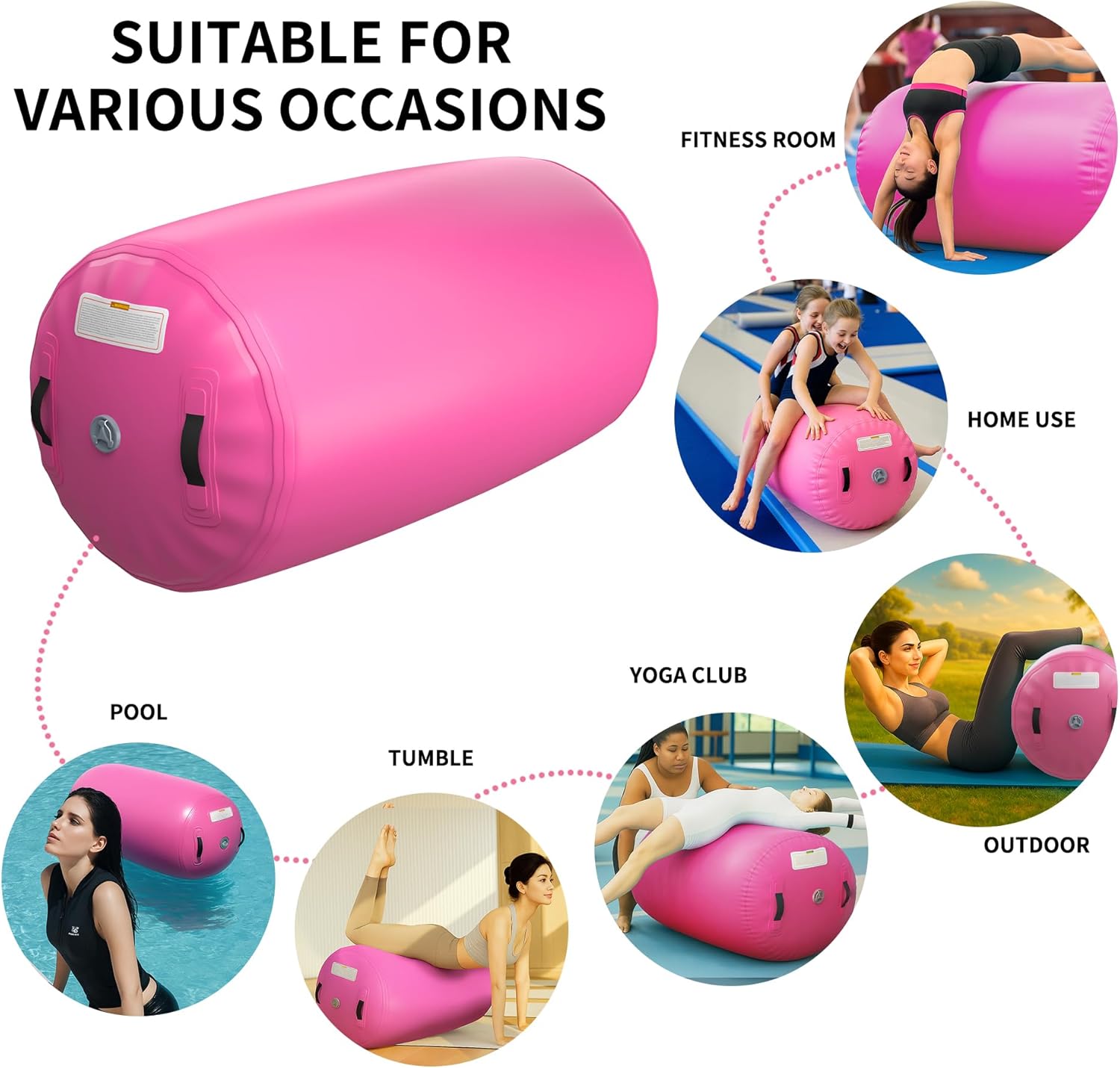 Air Roller Inflatable Tumbling Roller Gymnastics Barrel Air Mat Octagon Mat with Electric Pump for Backhandspring Training Cheerleading Home Use