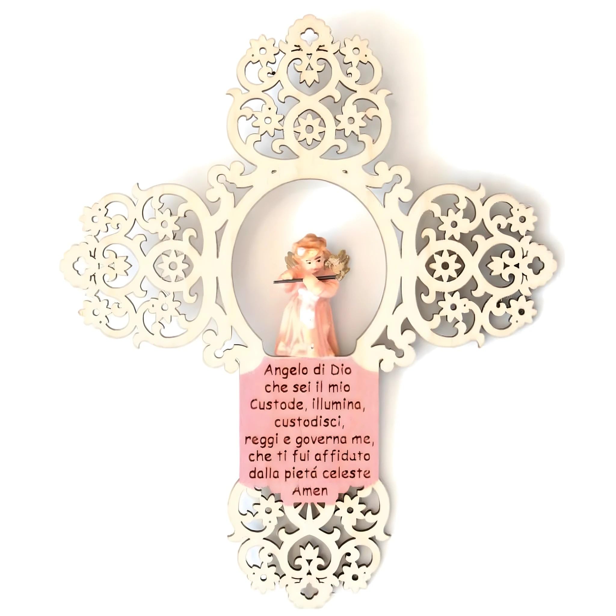 Dolfi Guardian Angel with Prayer | Hand-Painted Wood in Val Gardena | Religious Article