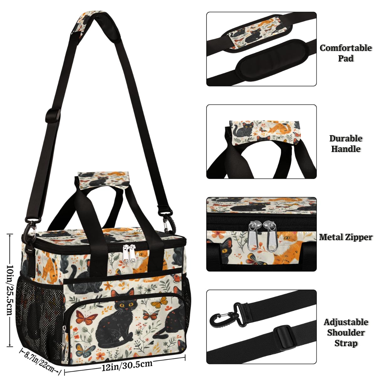 Insulated Picnic Backpack Lunch Box for Women Men Picnic Basket Tote Lunch Bag Picnic Bag Portable Lunch Bags for Picnic, Beach, Work, Trip,Office, Camp Halloween Decor Cat
