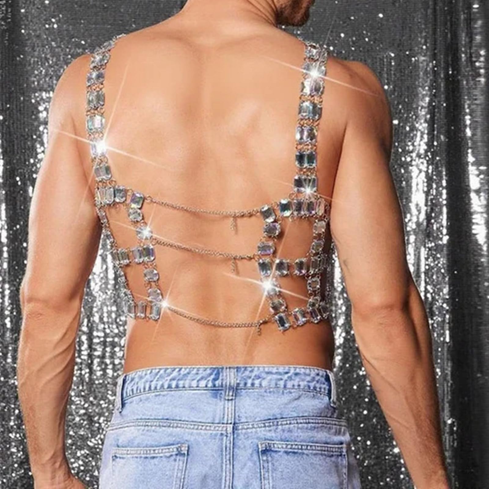 Gilet acrilico fatto a mano unico, abbigliamento casual traspirante per eventi musicali, uomo elegante, lingerie, costume, outfit da festival musicale alla