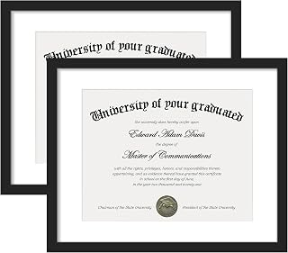 upsimples Diploma Frame with Clear Plexiglass, 11x14 Picture Frame for Certificate Document Degree, Black, 2 Pack