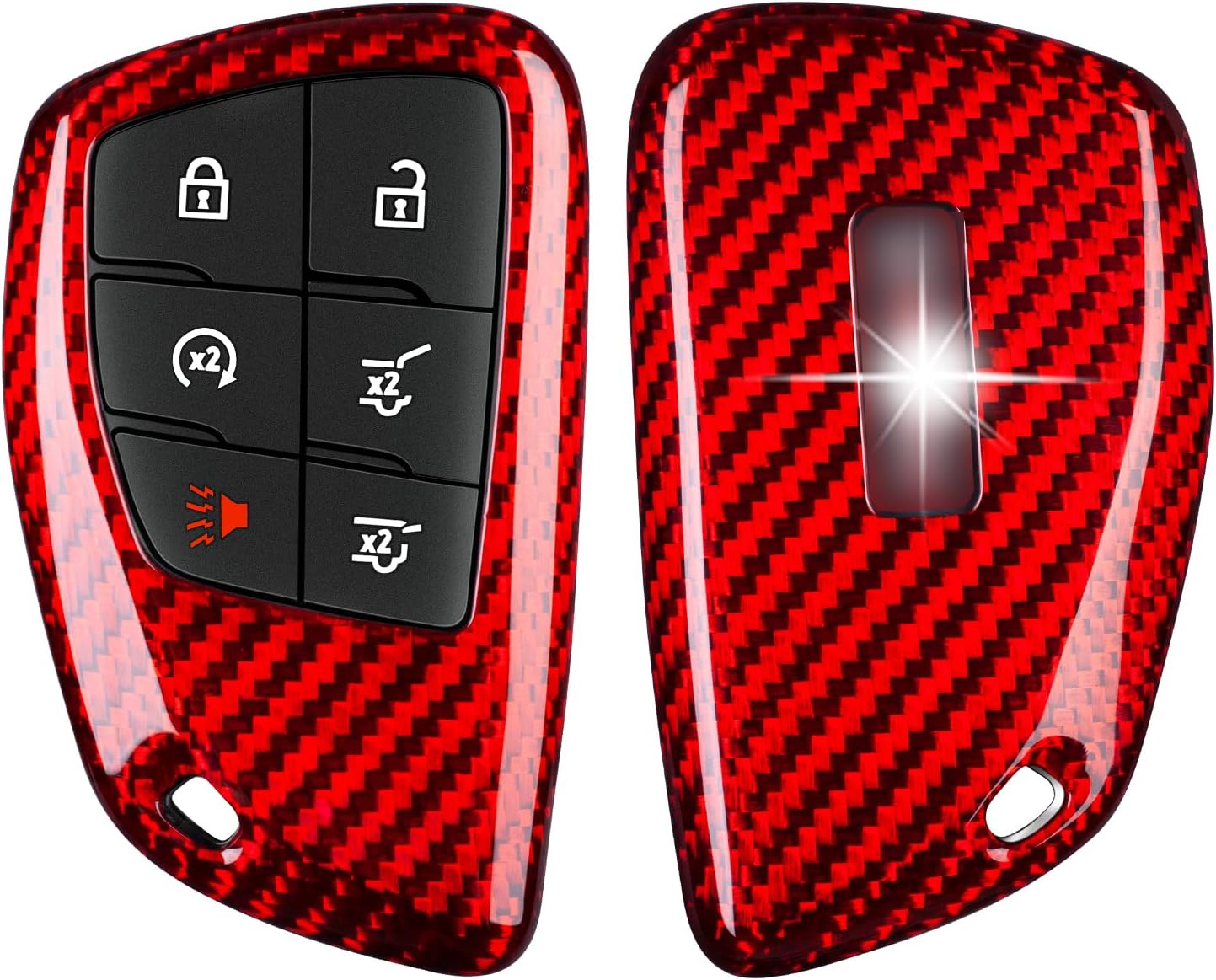 T-carbon Key Fob Cover Compatible with GMC Sierra Yukon Denali with Key Chain Real Glass Fiber Key Fob Protector Compatible with Chevrolet Silverado Suburban Tahoe 2021-2026(Silver Black)