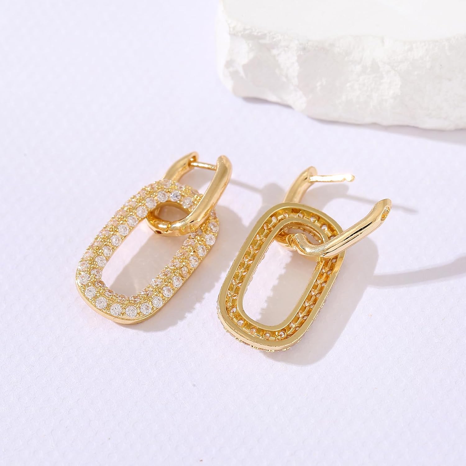 Trendy Gold Paperclip Dangle Drop Earrings Dainty Gold Convertible Link Chain Huggie Statement Formal Earrings for Women Party - Image 6