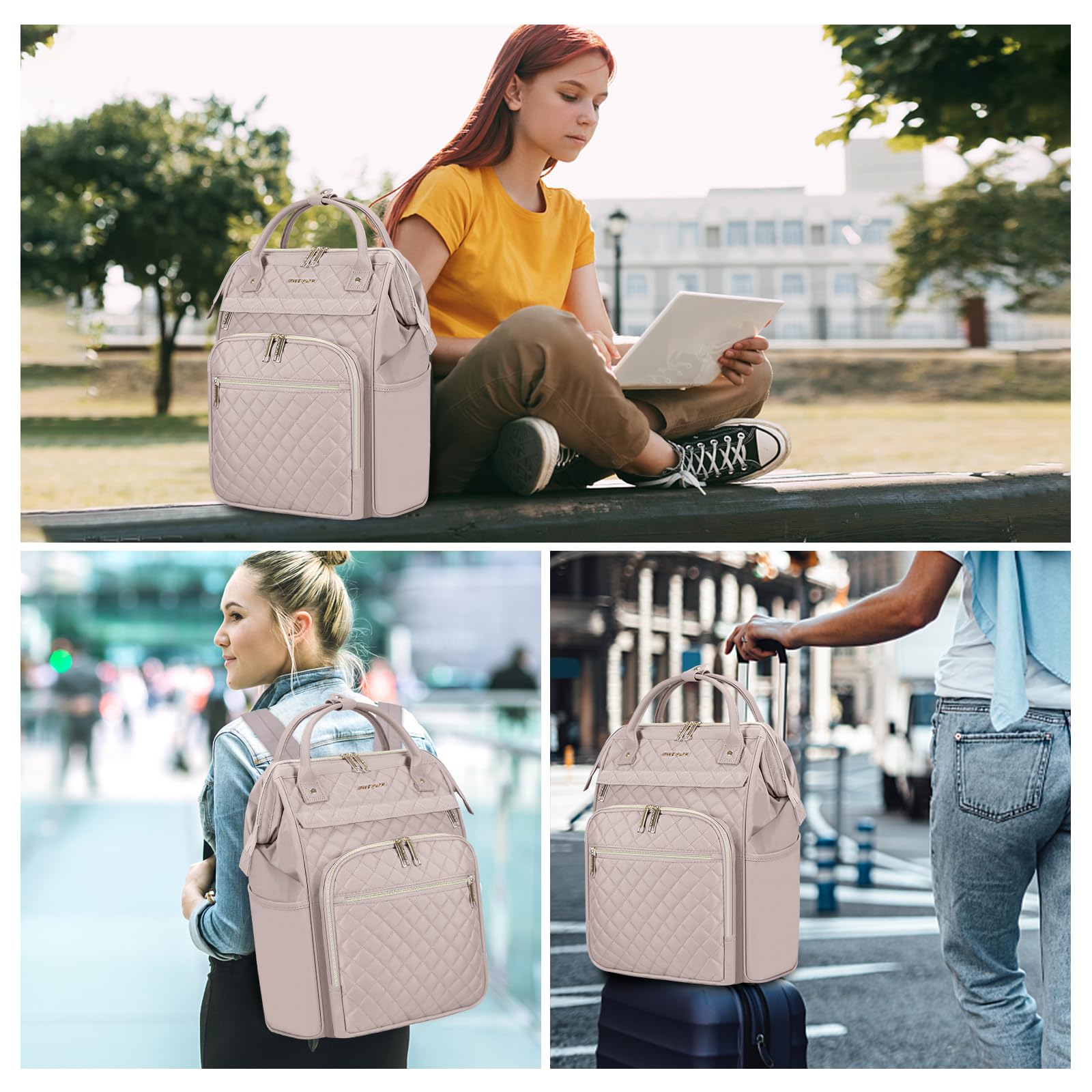 EMPSIGN Laptop Rucksack Damen 17.3 Zoll, Wasserfest Mädchen, Elegante Arbeitstasche Lehrertasche, Reiserucksack Tagesrucksack für Uni Büro Reise, Rosa