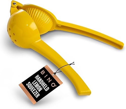 BINO Exprimidor de limón de aleación de aluminio, amarillo, exprimidor de cítricos, herramienta manual para exprimir jugo de frutas, herramienta de