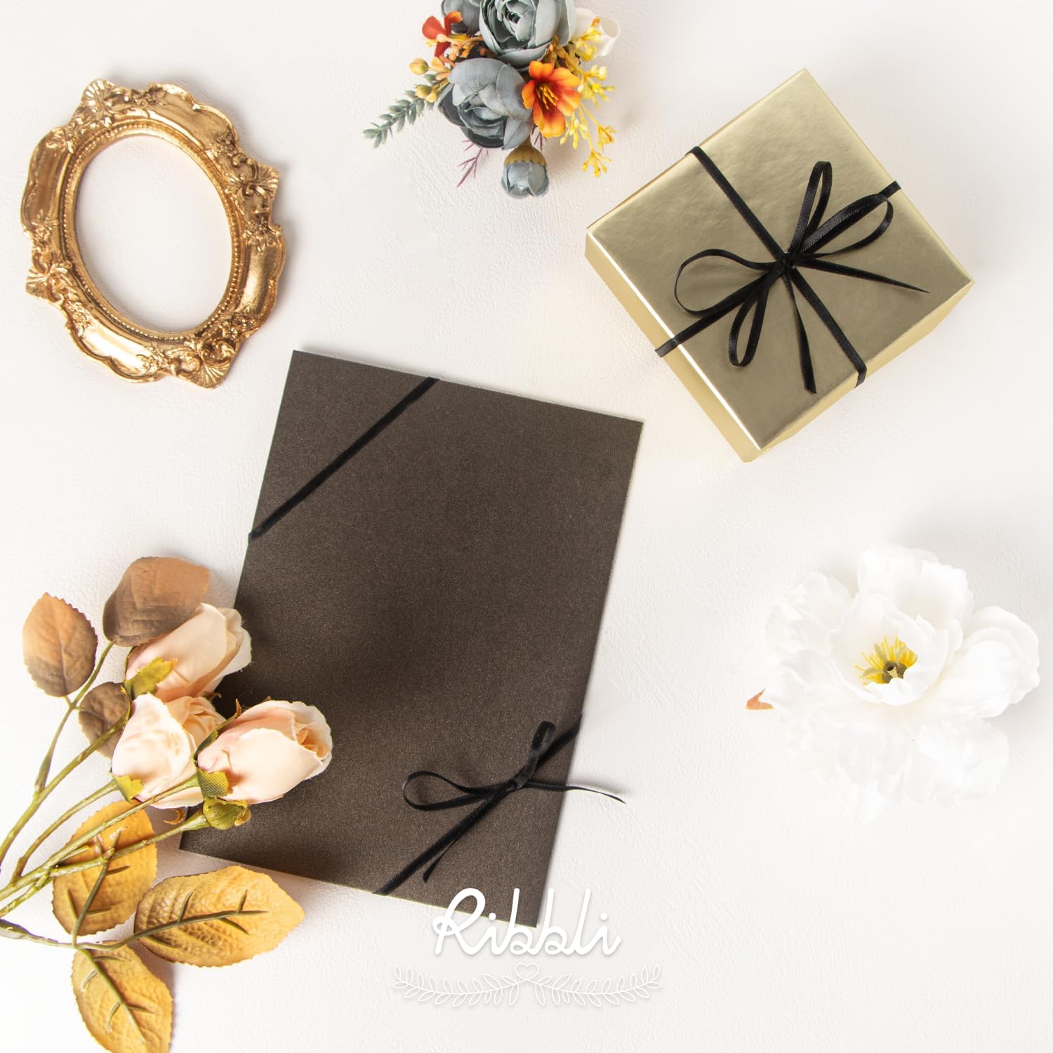 Ribbli Double Faced Black Satin Ribbon,1/8” x Continuous 50 Yards,Use for Bows Bouquet,Gift Wrapping,Floral Arrangement - Image 2