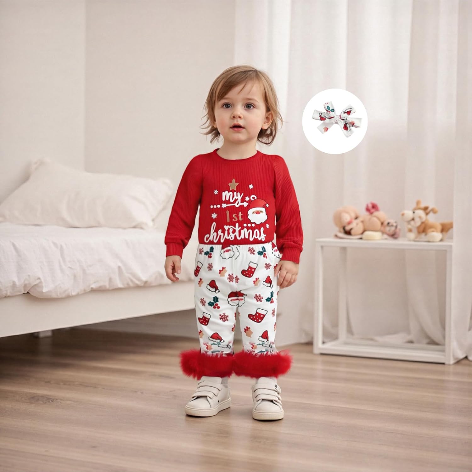 My First Christmas Baby Girl Outfit Letter Long Sleeve Romper Bell Bottoms Set Newborn Fall Winter Clothes - Image 4