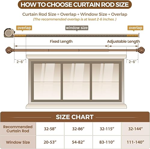 Miniatura 8 de KAMANINA Barras de cortina negras para ventanas de 72 a 144 pulgadas (6-12 pies), barra de cortina resistente de 1 pulgada de 32 a 144, barras de