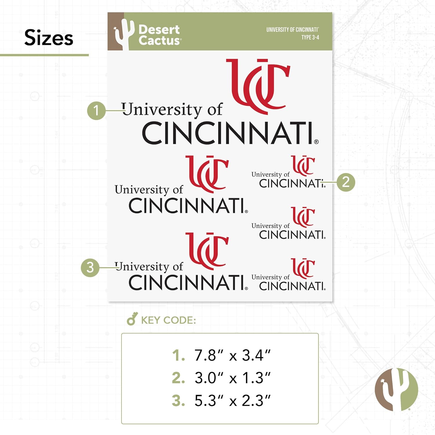 Desert Cactus University of Cincinnati Sticker Bearcats UC Vinyl Decals Laptop Water Bottle Car Scrapbook T3 (Type 3-4) - Image 3