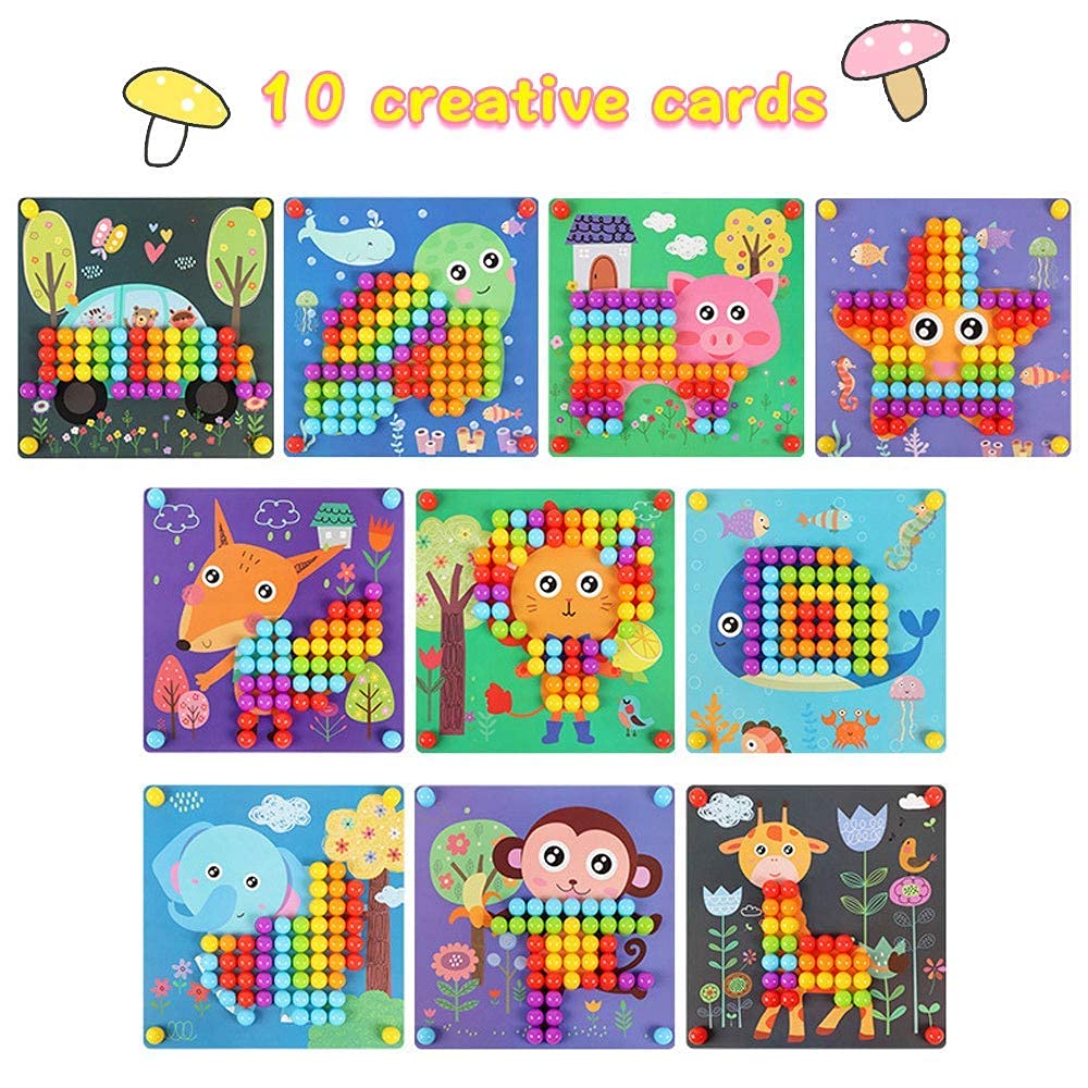 NUKied Tablero De Mosaicos Infantiles Con 180 Botones Y 10 Plantillas – Juguete De Arte Con Engranajes Para Niños De 3 A 5 Años