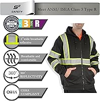 Vista 23 de sesafety Sudadera de seguridad de alta visibilidad para hombre, sudadera con capucha reflectante con cremallera clase 3, sudadera con capucha