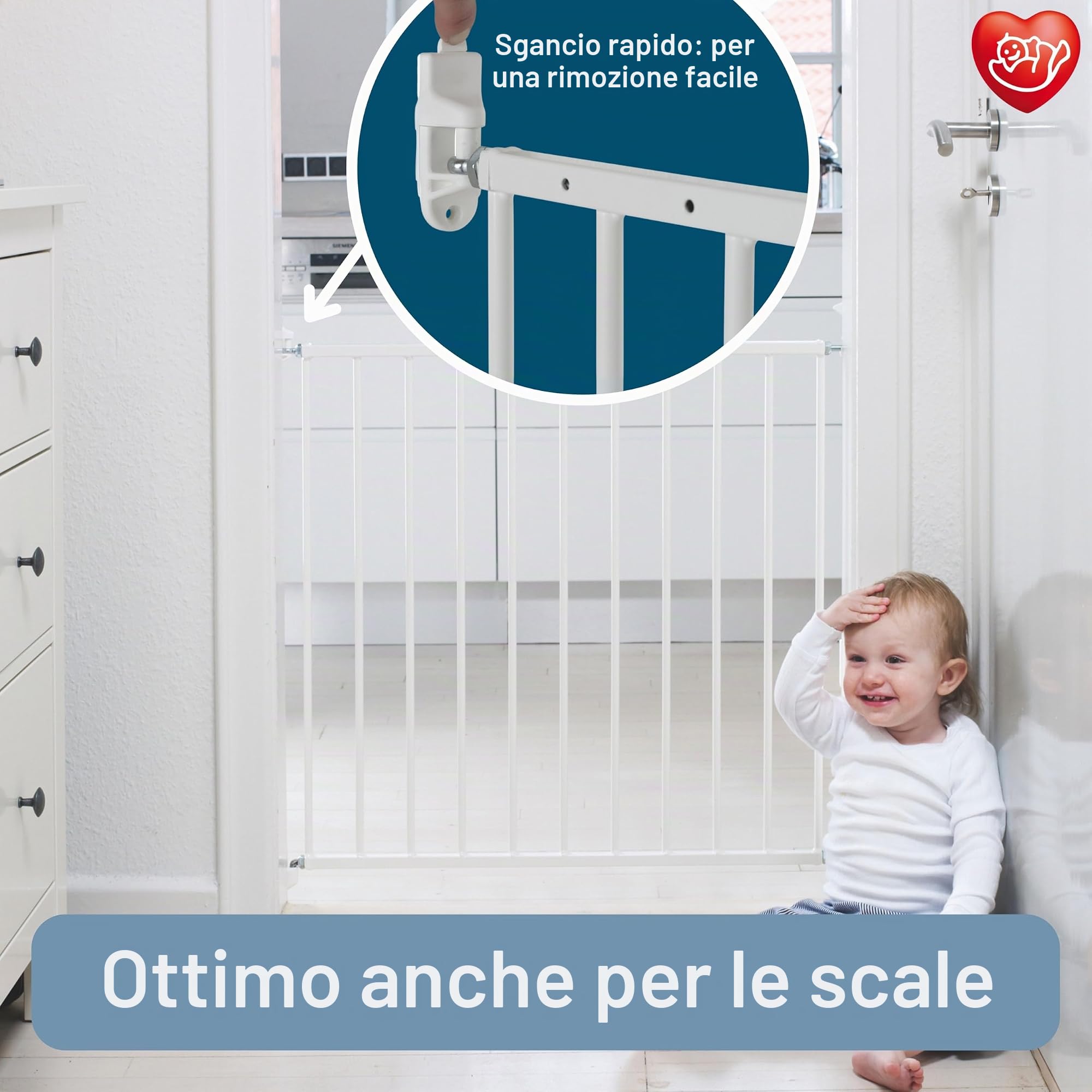 BabyDan Aarhus, 72-78. 5 cm, Cancelletto di base per scale/cancello per bambini, metallo, bianco, Made in Denmark - (Cancelletto per animali domestici)