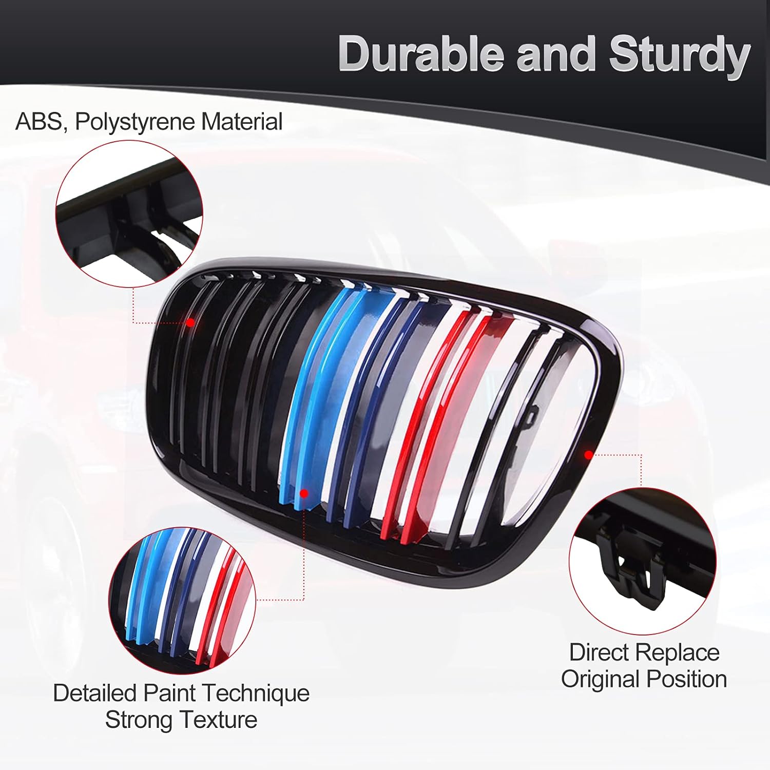 X5 E70 Grille,ATPOEN Front Grill Kidney Double Slats for BMW X5 X6 E70 E71 2007 2008 2009 2010 2011 2012 2013,M-Color