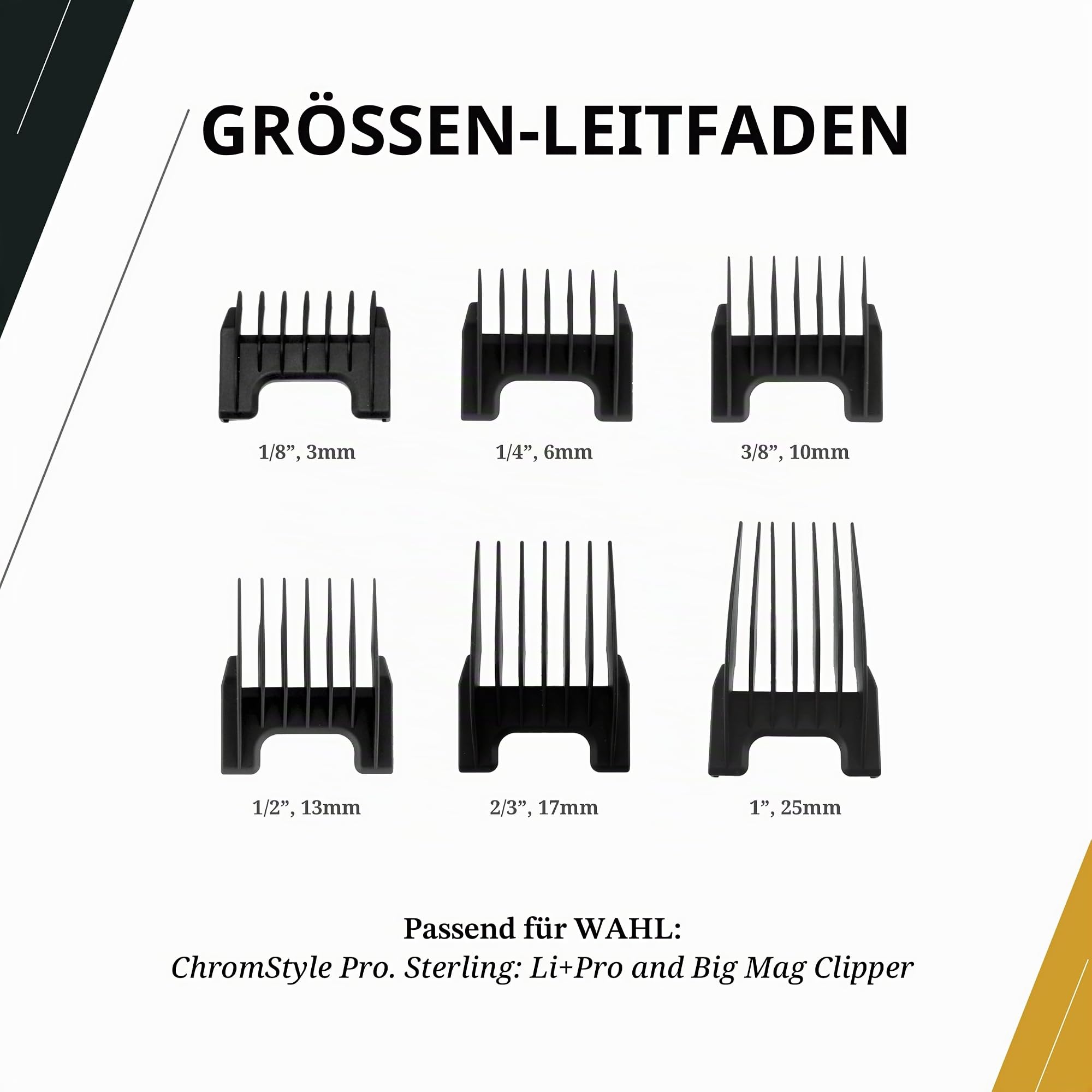 WAHL Kunststoff Aufsteckkämme für Arco/ Adelar und Bravura, schwarz