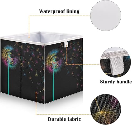 Miniatura 4 de Nisza Blow Dandelions - Cubos de almacenamiento plegables de tela con asas, cajón organizador de almacenamiento de tela para armario, juguetes, 11 x