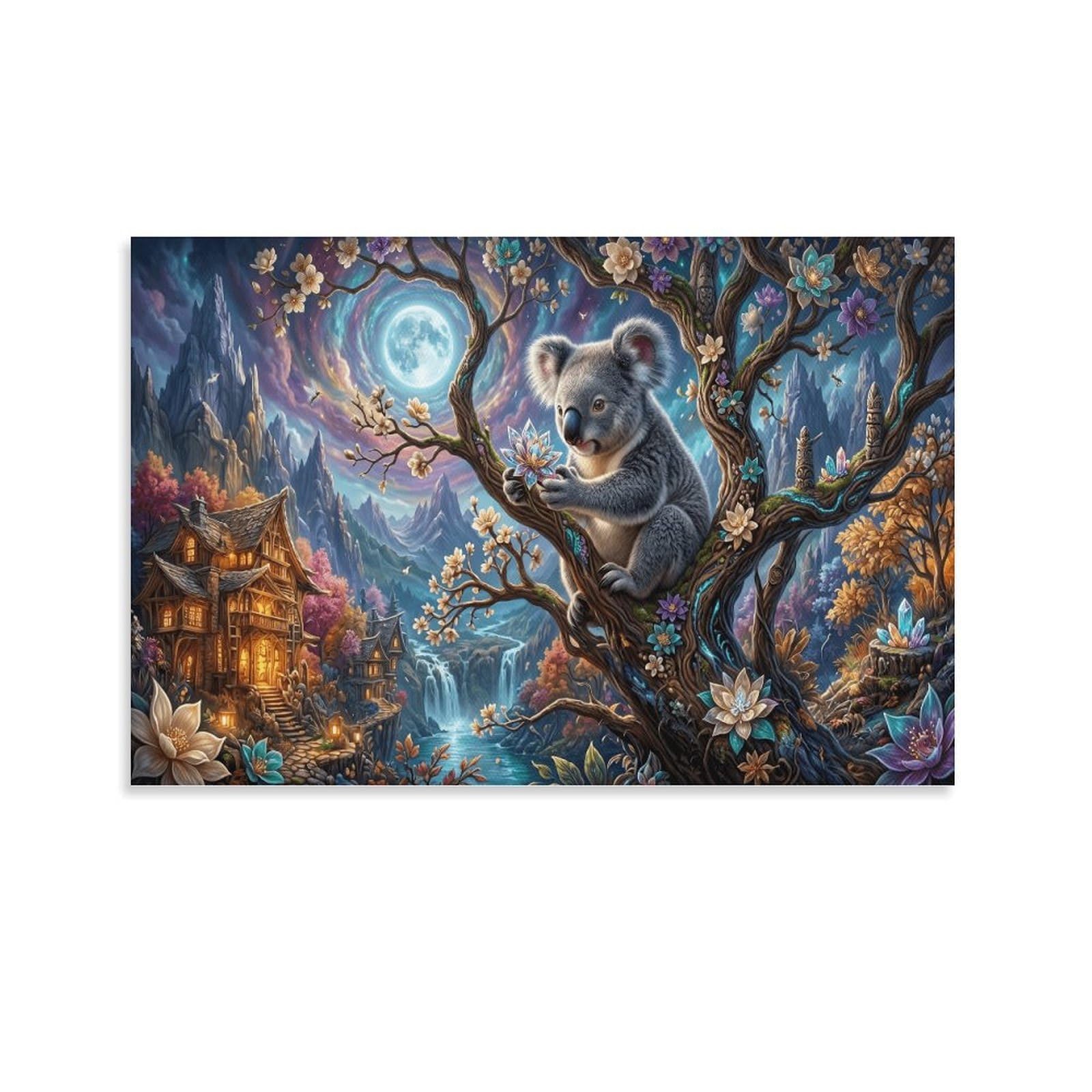 XPASHIQWC Koala Poster Artwork Moon Blossom Tree Giclee Canvas Prints Modern Wall Art Picture Wall Hanging for Bathroom Wall Decor 24x36inch(60x90cm)