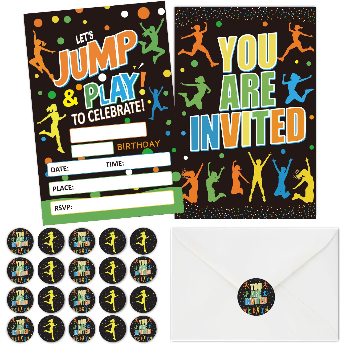 ZyvSyldrin Trampoline Jump Birthday Party Invitations, Jump Theme Birthday Invitations for Boys Girls, Kids Party Invites, Bounce House Party supplies