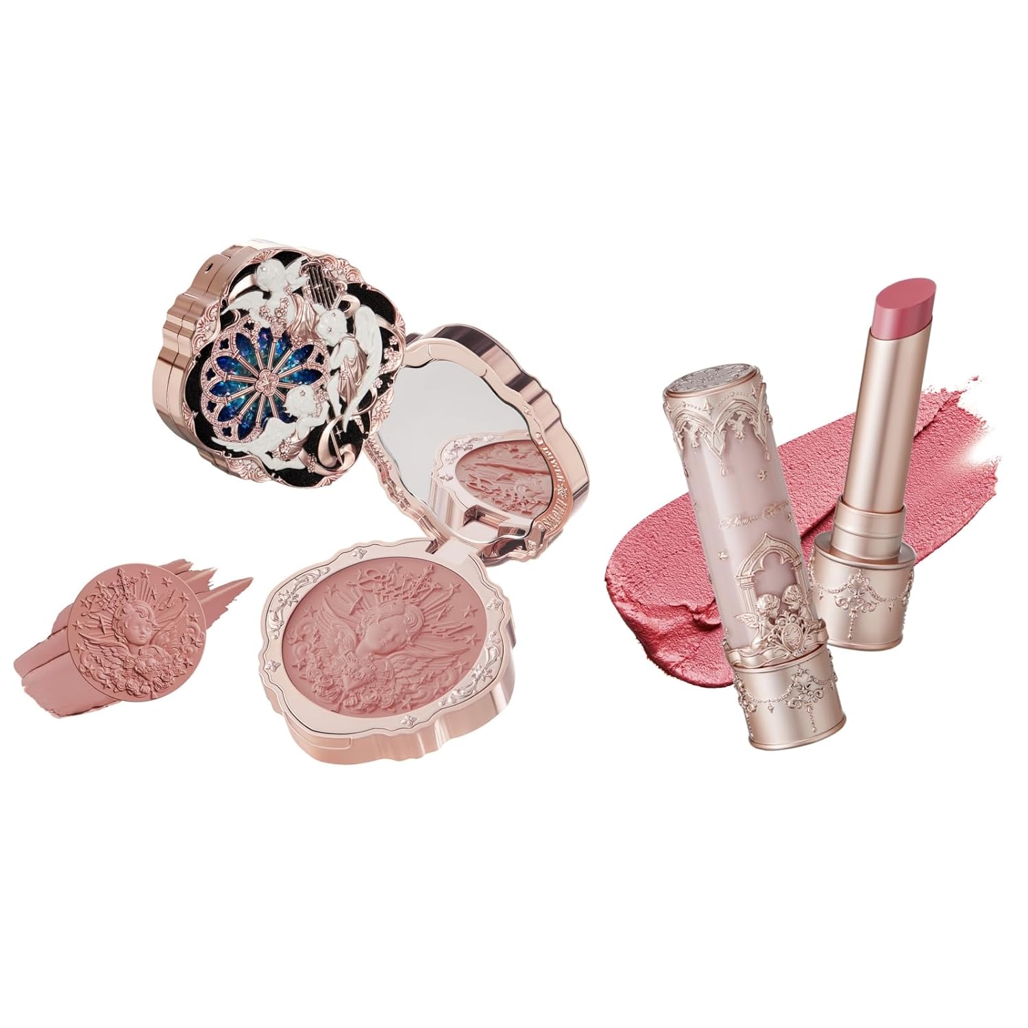 Flower Knows Little Angel Cream Blush and Matte Lipstick Set,Buildable & Blendable Velvety Makeup,Soft Long-Lasting Cute Make Up(Blush 04 Rose Ashes + Lipstick C05 Choir)