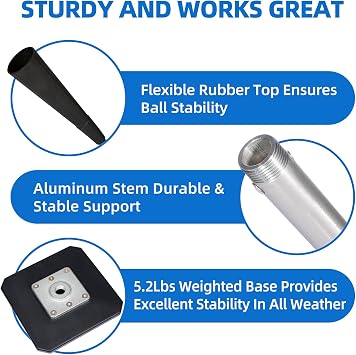 Portable Baseball Tee, Batting Tee for Baseball/Softball, Adjustable Height, Tee Ball Stand with Weighted Base, Flexible Rubber Top, Hitting Tee for Kid/Youth/Adult, Easy Assembly