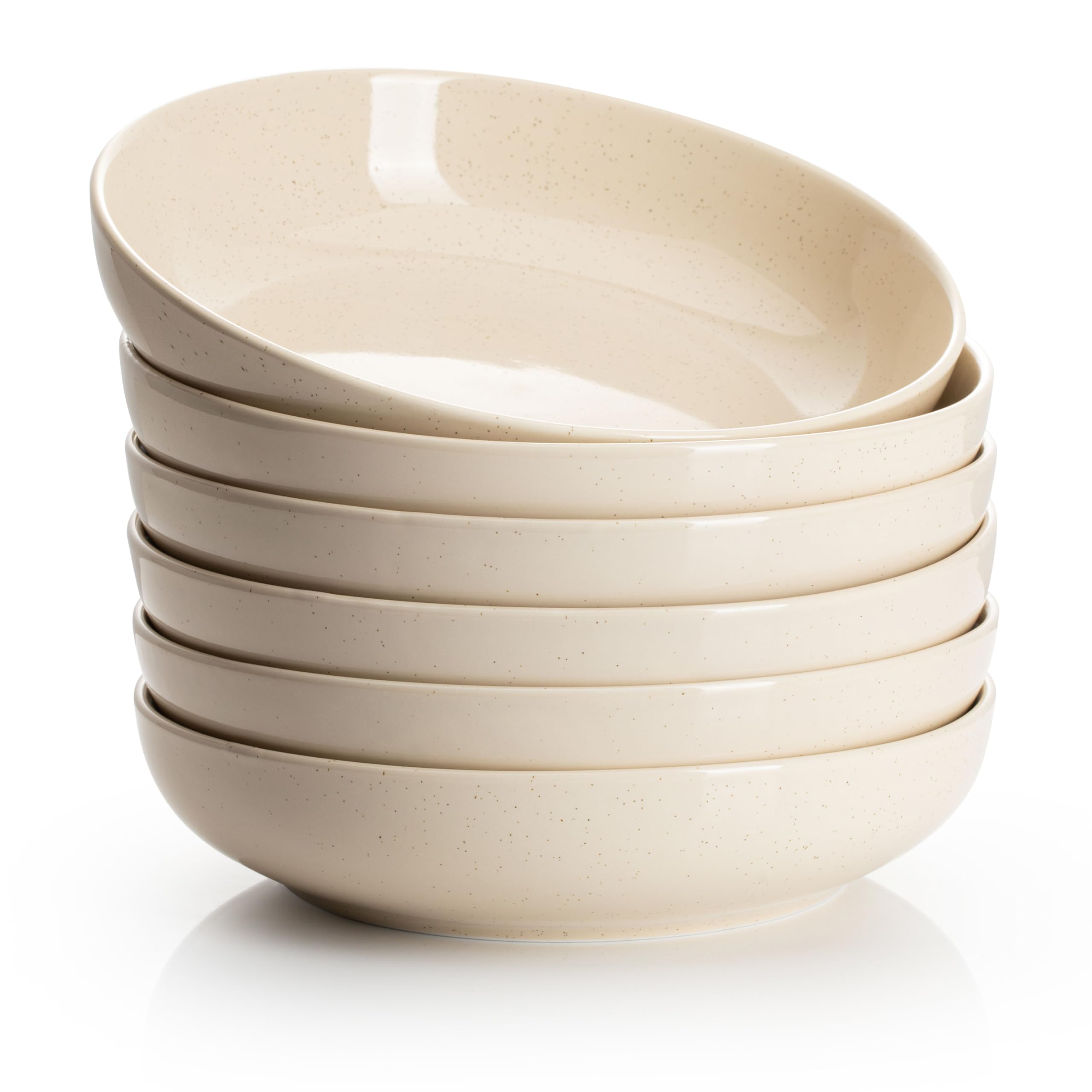 Sweese 30 Oz Salad Serving Bowls Set of 6, 8.4 Inch, Porcelain Pasta Plates - Microwave Dishwasher Safe, Beige