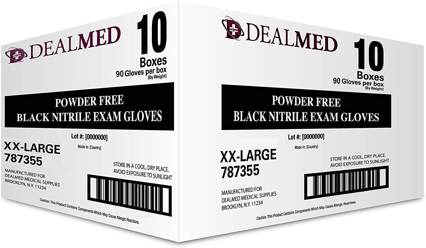 Dealmed Nitrile Exam Gloves – Disposable, Non-Irritating, Latex Free Medical Gloves, Multi-Purpose Use for First Aid and Medical Facilities, Black (2X-Large, Case of 900)