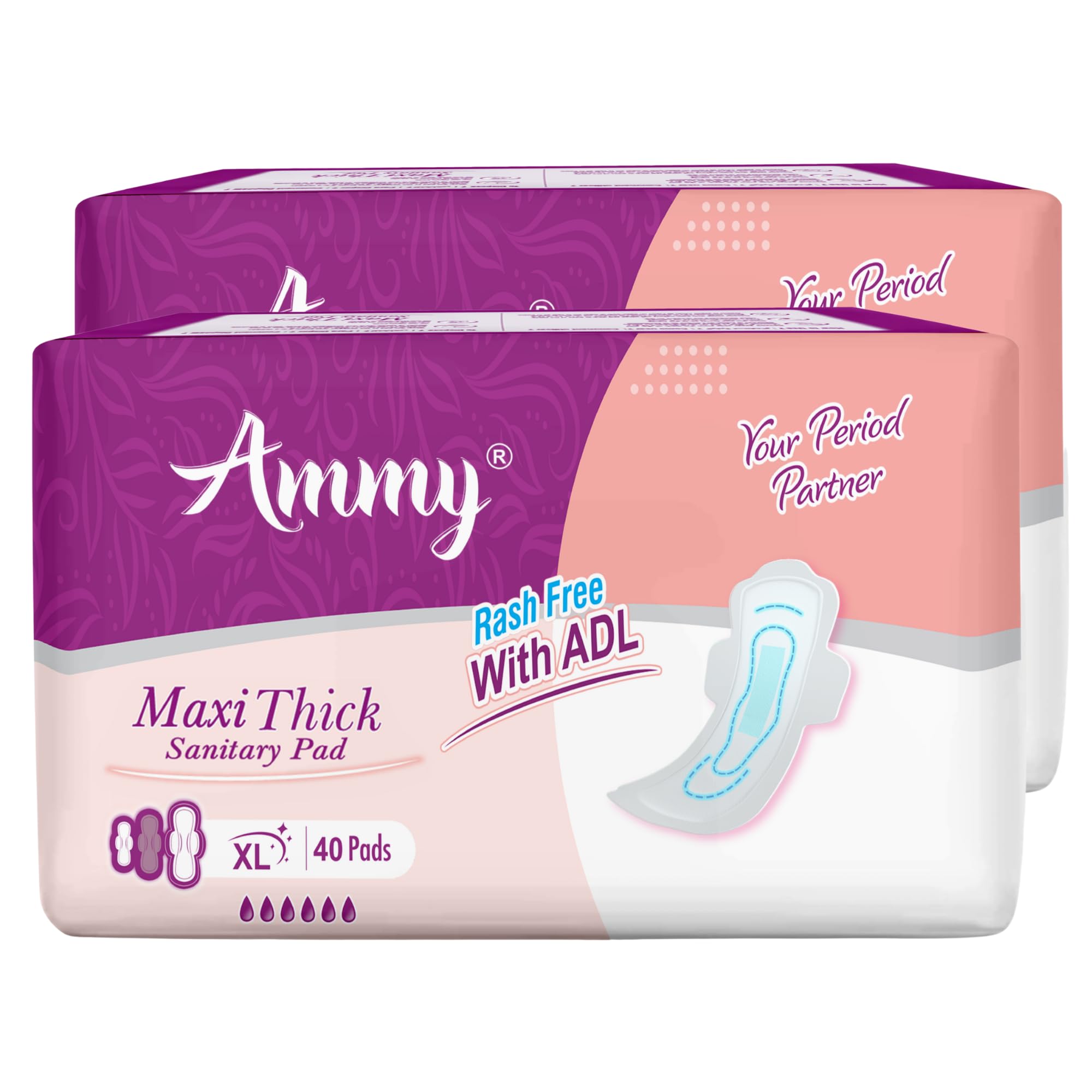 Ammy Super Absorbent Maxi Thick Sanitary Pads - 40 Pcs XL for Medium Flow (Pack of 2) | Cottony Soft, Rash Free, Leak Lock with 6-Layer Shield & Active Flow Layer-image-3