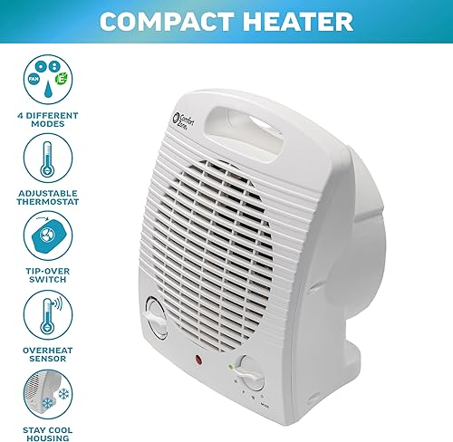 Miniatura 3 de Comfort Zone Calentador eléctrico portátil para espacios interiores forzado por ventilador, termostato ajustable, sensor de sobrecalentamiento,