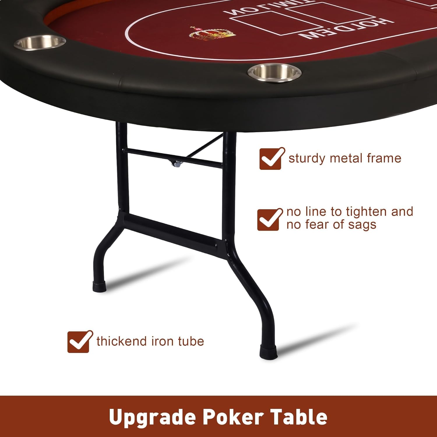 10 Player Foldable Poker Table, 91'' Extra Large Premium Texas Blackjack Holdem Poker Table with Cup Holders, Folding Casino Leisure Poker Tables with Padded Rails, Stylish Red Design