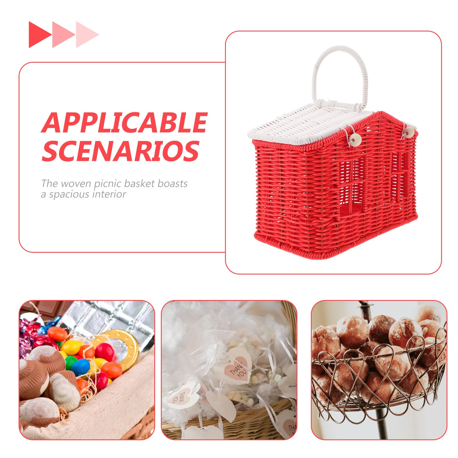 Kleiner Picknickkorb aus Rattanimitat mit Griff Handgeflochtener Retro Korb für Hochzeit Picknick und Gastgeschenke Rot Weiß