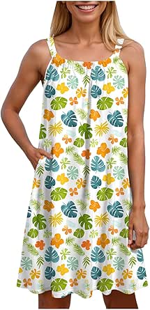 Women Summer Mini Dress Sleeveless Floral Print Dress Casual Boho Beach ...