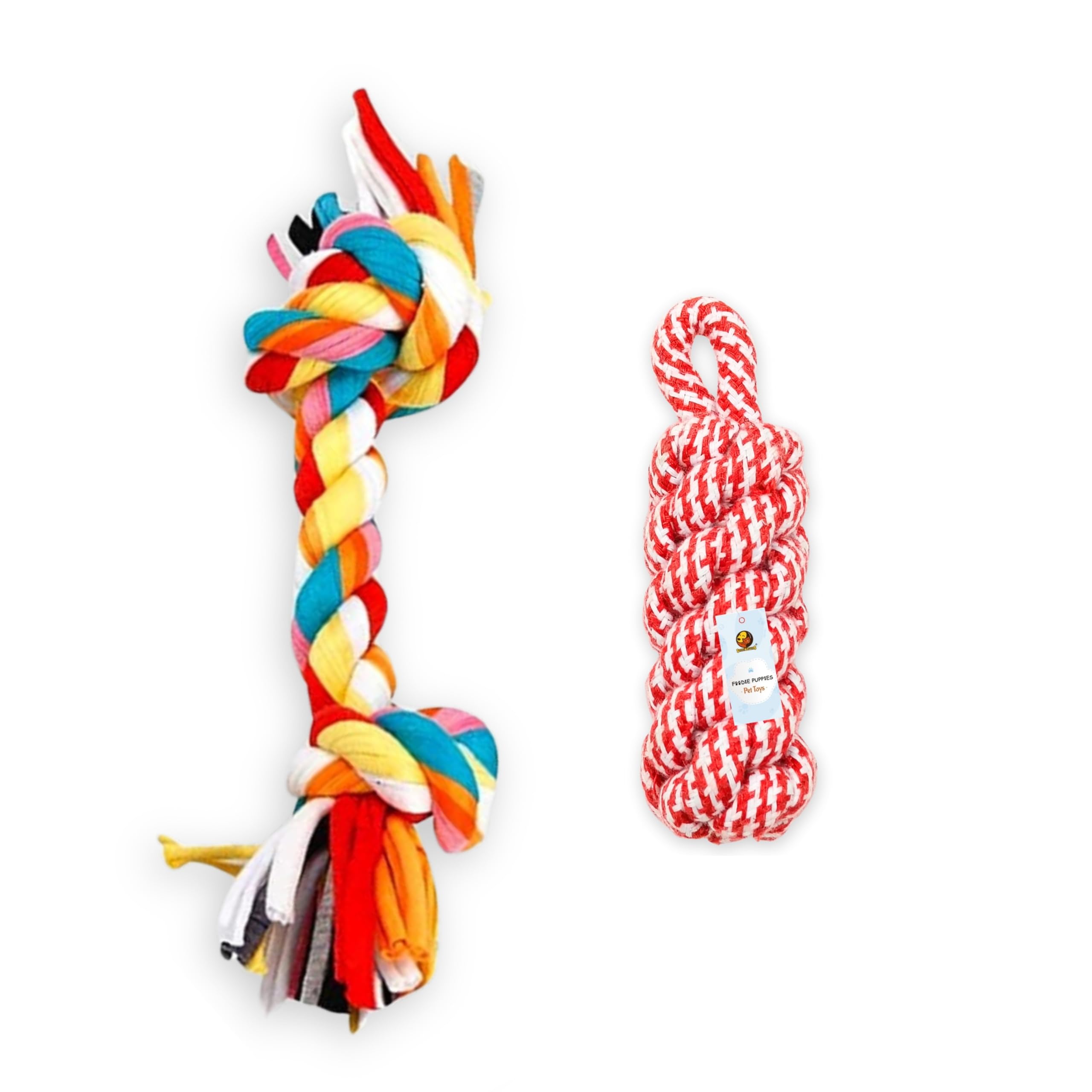 Durable Cotton Rope Chew Toy (2 in 1 Combo) - 2 Knot - CornStick Rope (Color May Vary) | Chewing, Teething, and Training for Small to Medium Size Dogs and Puppies