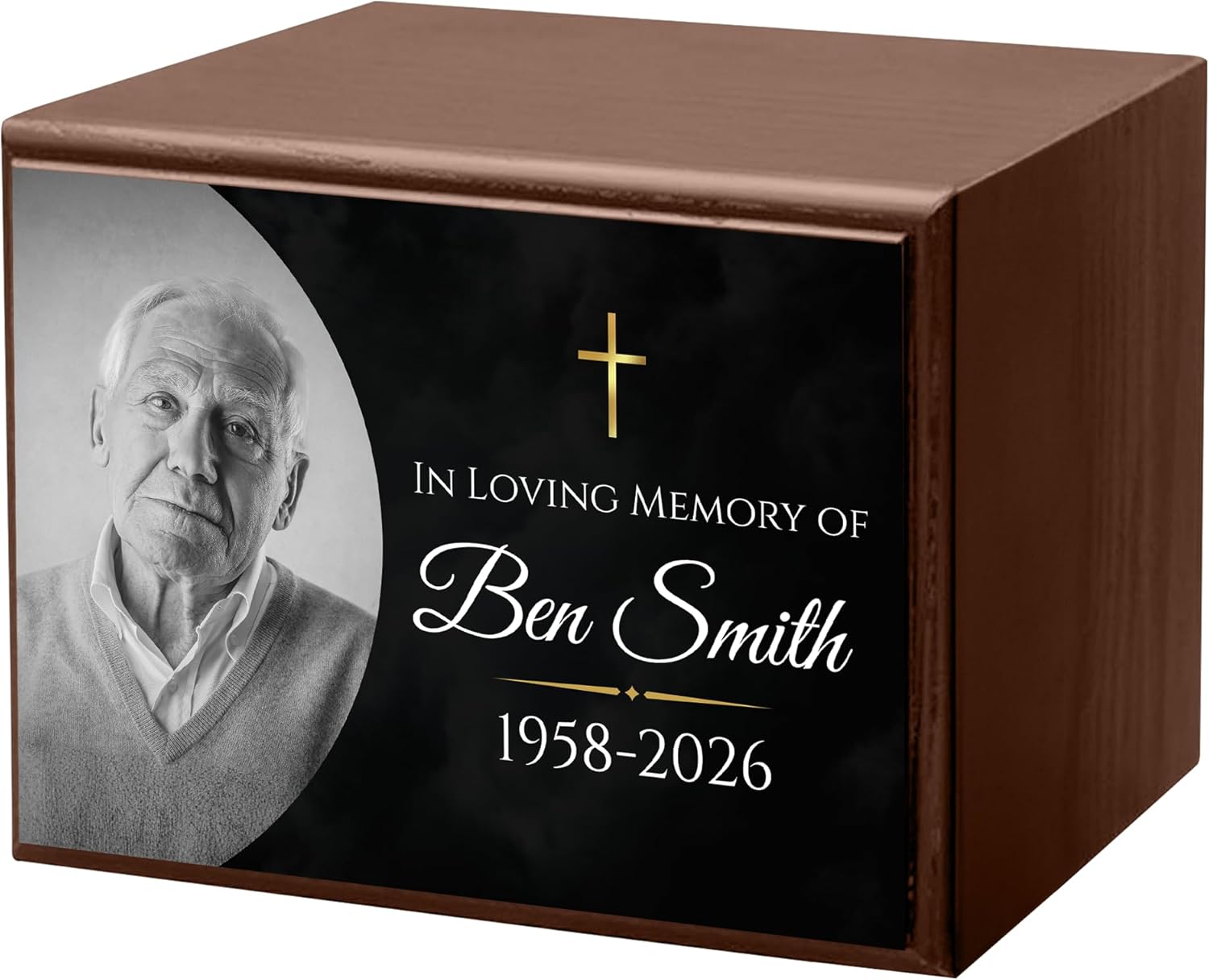 Personalized Wooden Urns for Human Ashes - Custom Cremation Urn for Adult up to 170 lbs - Add Your Photo and Text - Custom Burial Memorial Keepsake, Dark Walnut (Design 8) - Image 3
