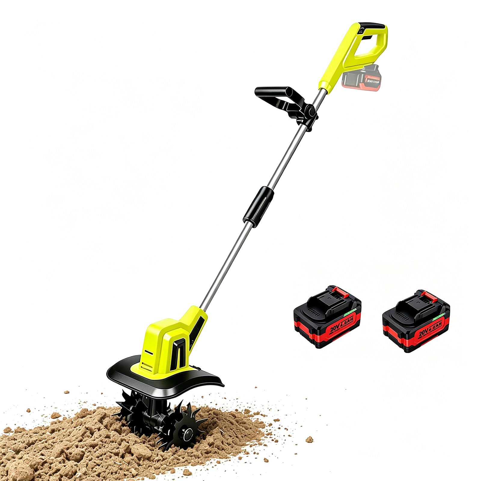 Cordless Tiller Cultivator, Motocultor Eléctrico Para Herramientas De Jardín Con Potencia De 270RPM, 4 Dientes De Acero, Ancho De 25cm, Profundidad De 22cm, Cultivador Manual Para Suelo Y Filas