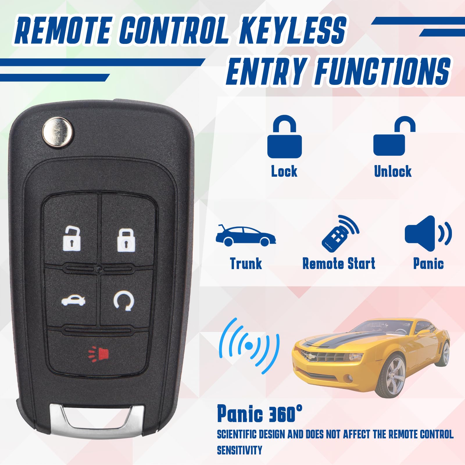 Chiave di ricambio per auto con telecomando Keyless Entry compatibile con Chevy Cruze/Camaro/Impala/Equinox/GMC Terrain/Lacrosse 2010 2011 2012 2013 2014 2015 2016 2017 Chiave di ricambio per