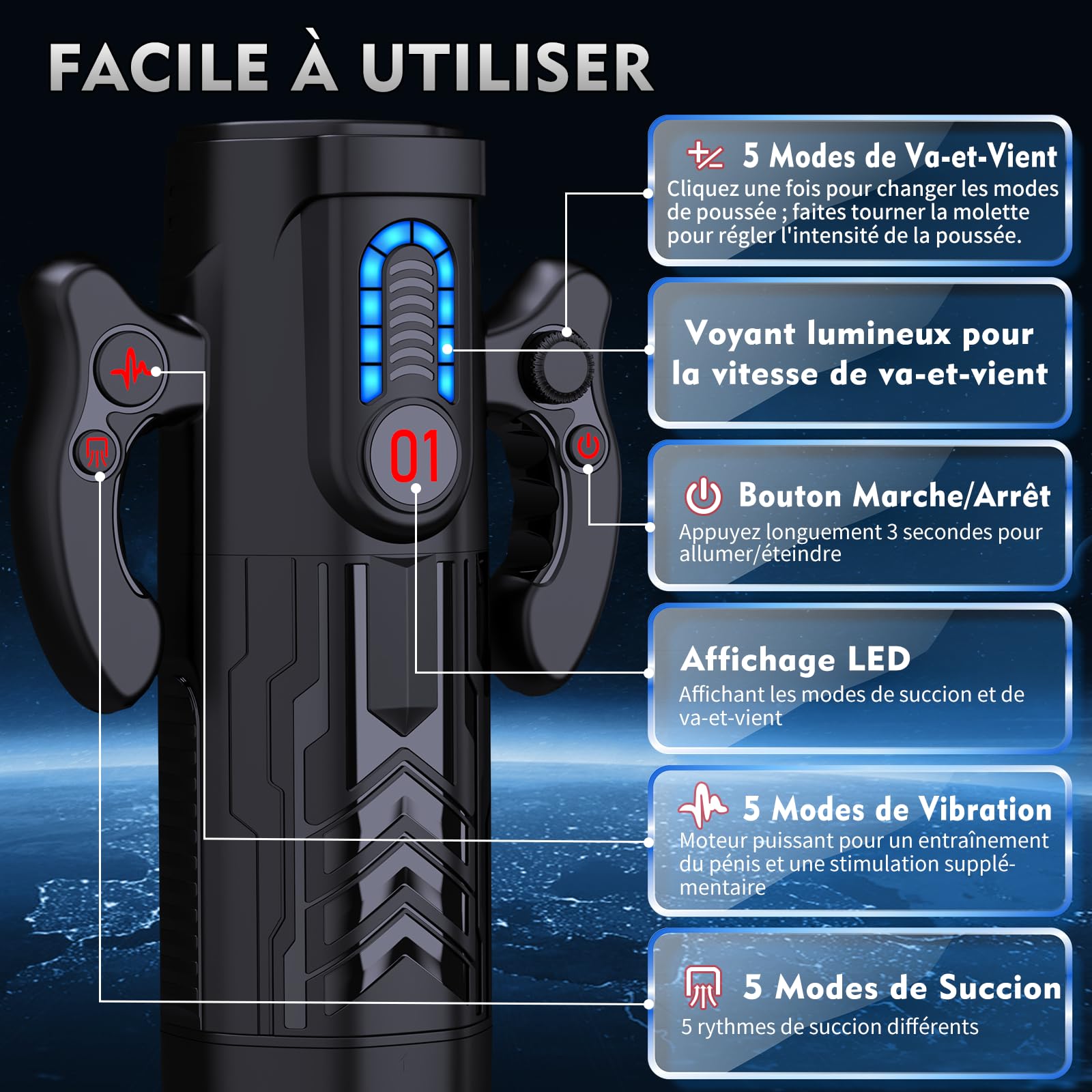 Masturbâteur Homme Mains Libres Sex Toys - Masturbateurs Masculins Automatique avec Vaginette Ultra Réaliste Sex Toýs Homme Vibromasseur Masturbeuse Masculin Succion Va et Vient avec 6 Cock Rings
