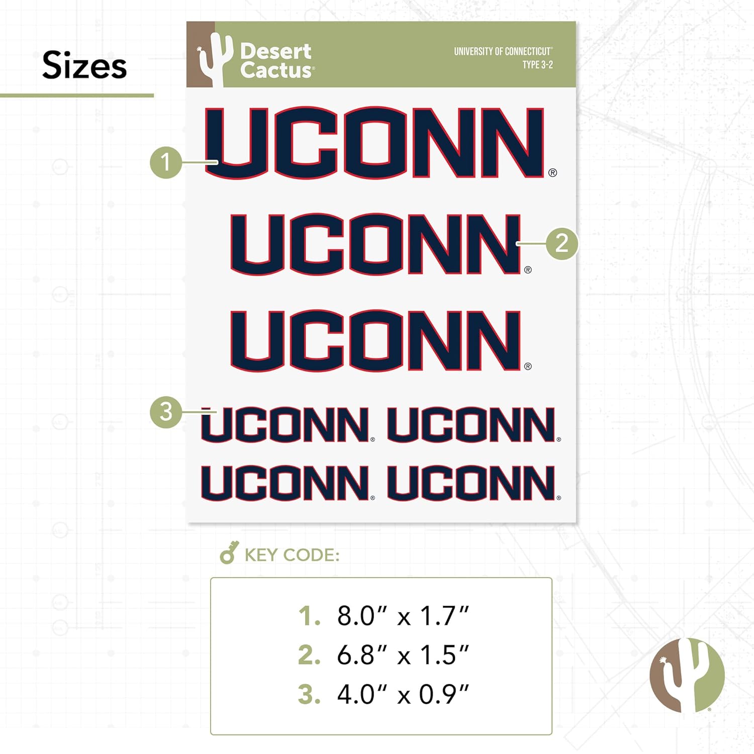 Desert Cactus University of Connecticut Sticker Huskies UConn Vinyl Decals Laptop Water Bottle Car Scrapbook T3 (Type 3-2) - Image 3