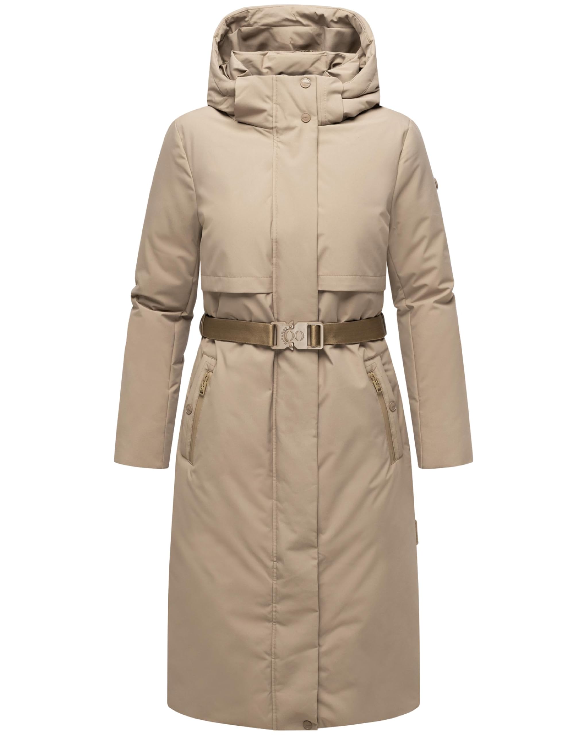 Navahoo Waldbummler Women's Winter Coat Warm Water-Repellent Parka with (Removable) Hood and Waist Belt 14 XS-3XL, Taupe Grey, XXL