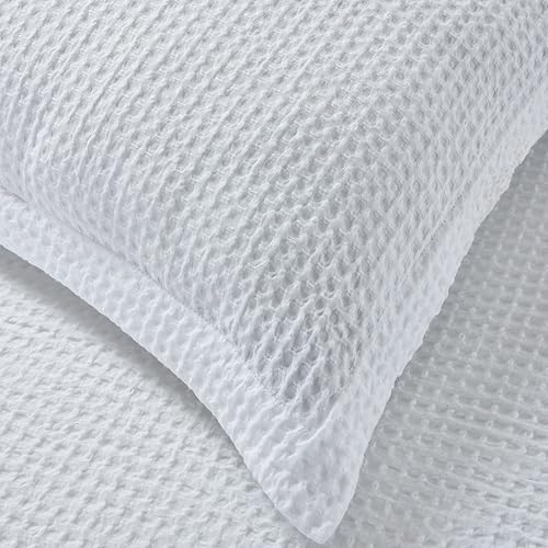 Miniatura 4 de Chezmoi Collection Wilmer - Juego de edredón de 3 piezas con tejido de gofre, suave y acogedor para todas las estaciones, tamaño Queen, color blanco