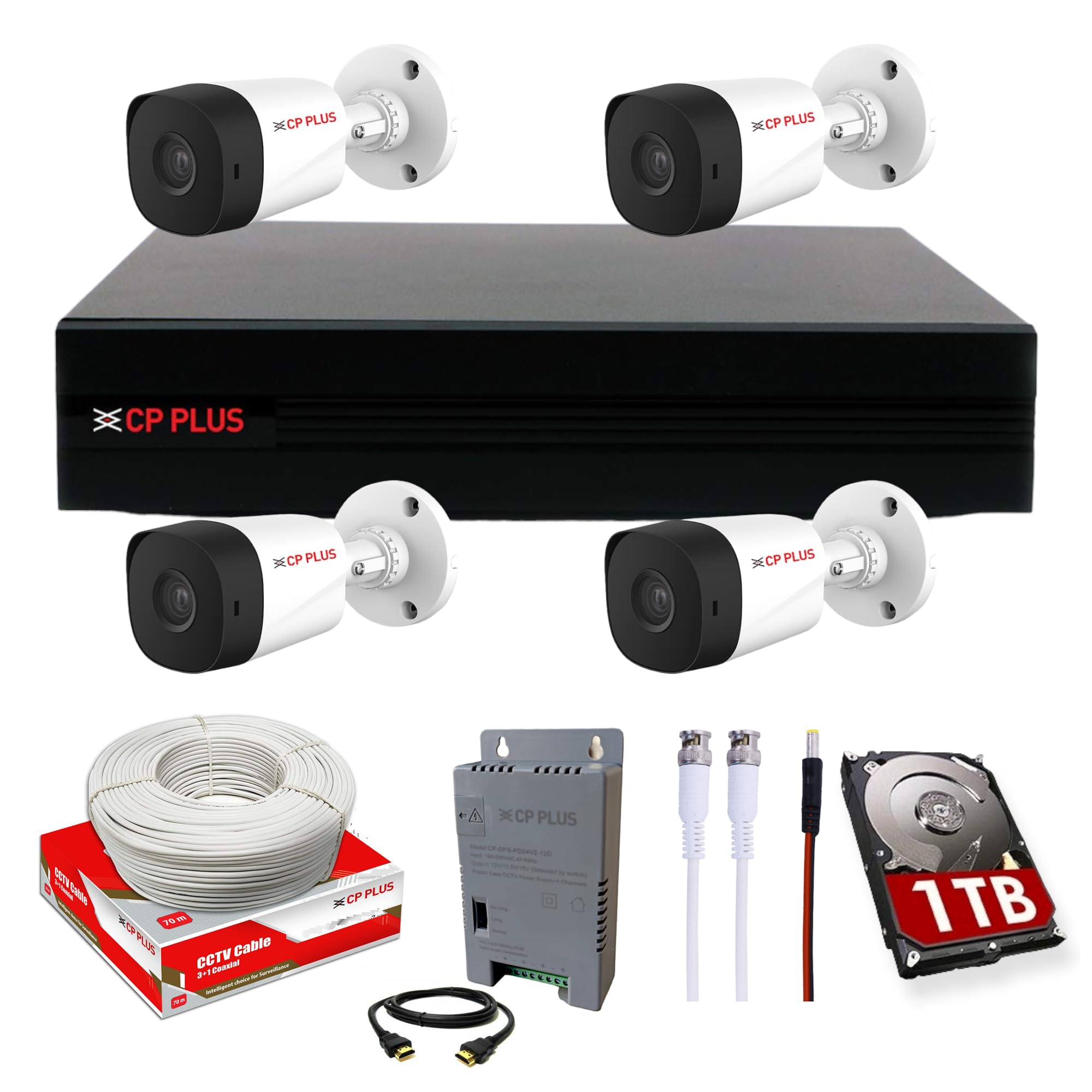 CP PLUS Full HD 4 Channel DVR with 4X 5 MP Outdoor Cameras, Built-in Audio Mic, Motion Detection, 1TB HDD, 4 Ch SMPS, CCTV Cables, HDMI+BNC/DC Set - White (B0D69VSM9D) Amazon Price History, Amazon Price Tracker