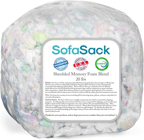 Sofa Sack Recambio de espuma triturada relleno de espuma viscoelástica para bolsas de frijoles, camas y almohadas para perros, 20 libras, multicolor
