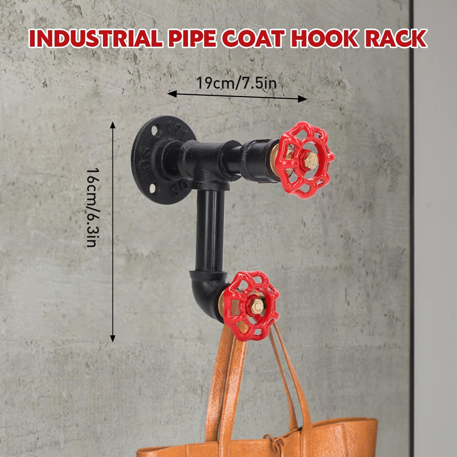 Tissting Industrial Pipe Red Handwheel Coat Hook Rack Heavy Duty Rustic Clothes Towel Holder Hanger Hat Robe Towel Wall Mounted Holder Hanger with Hardware for Home, Office(C Style)