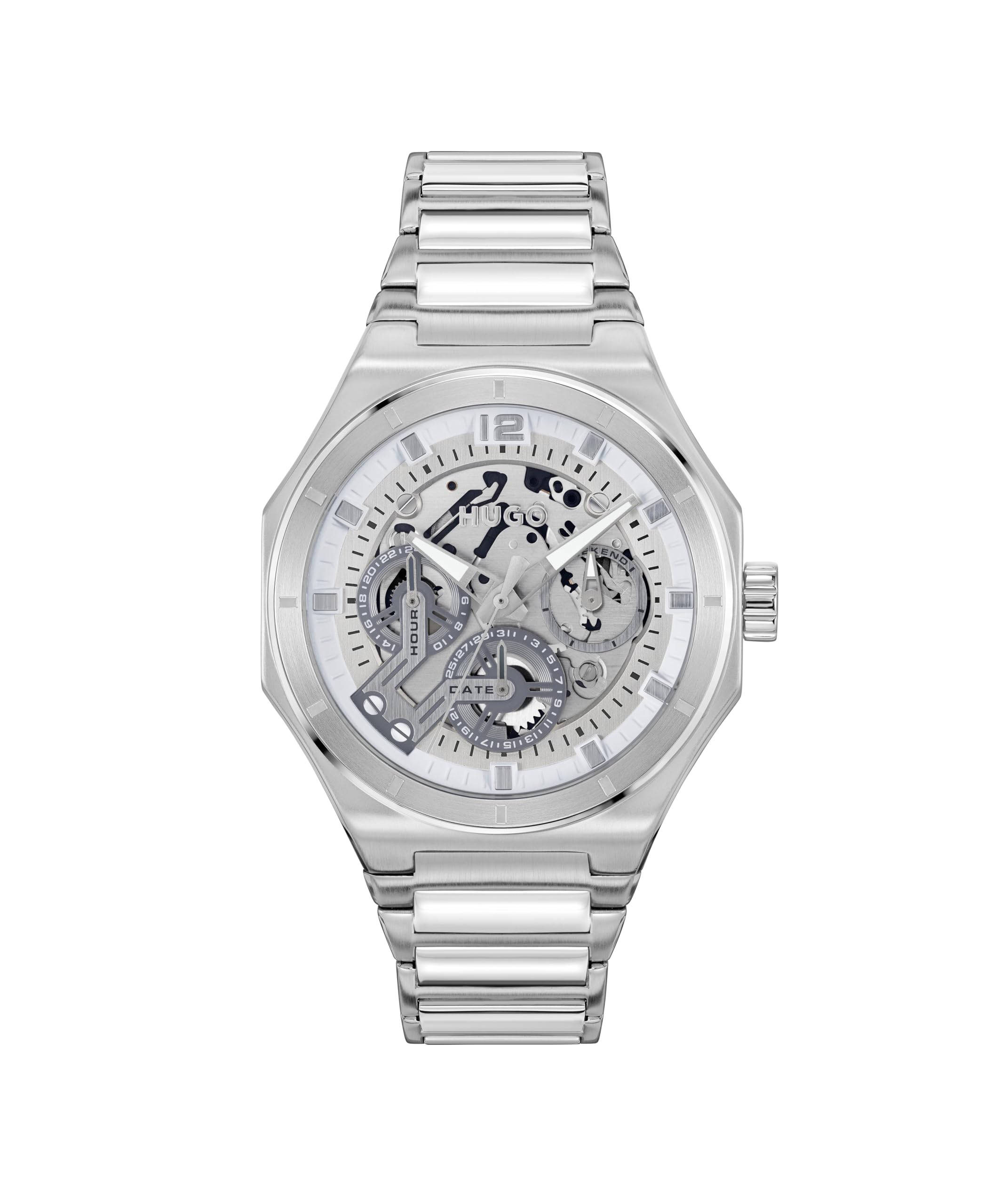 HUGO #GRAIL SKELETON Men's Multifunction Stainless Steel Bracelet Watch